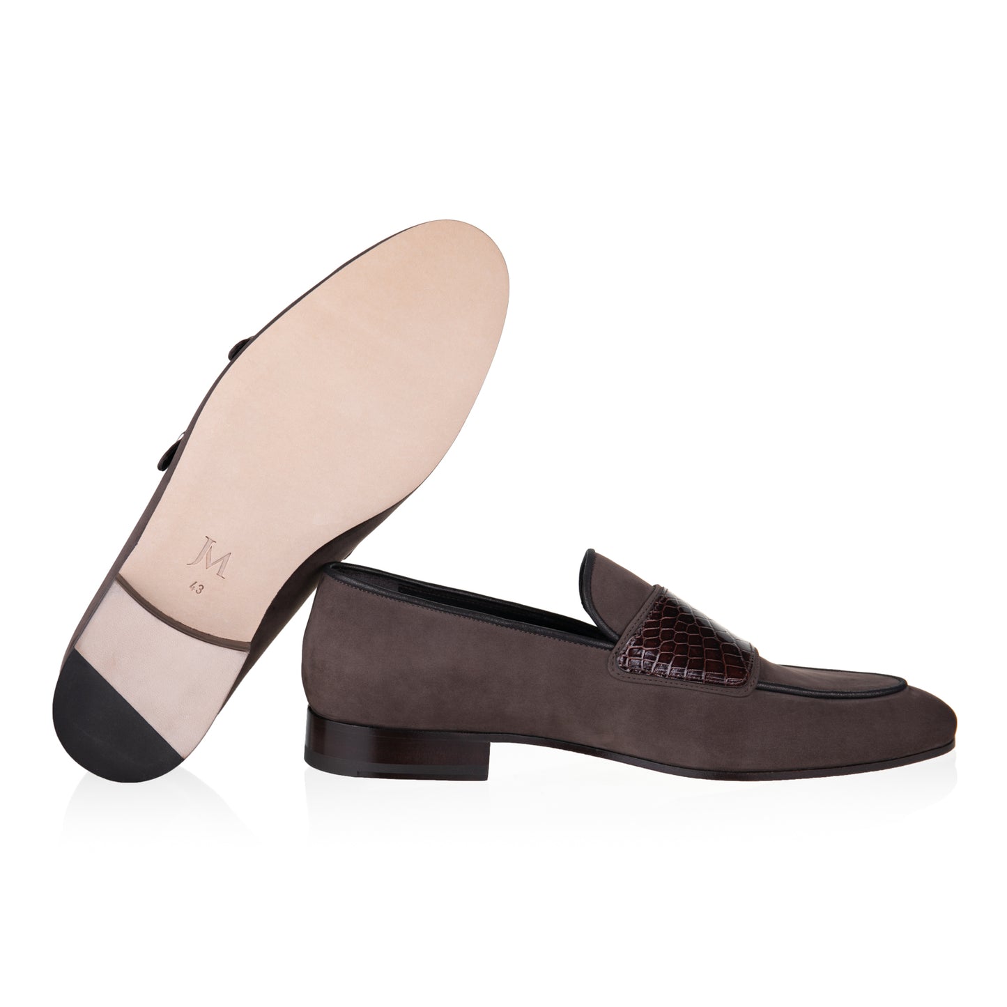 Nubuck/Alligator Double-monk Loafers