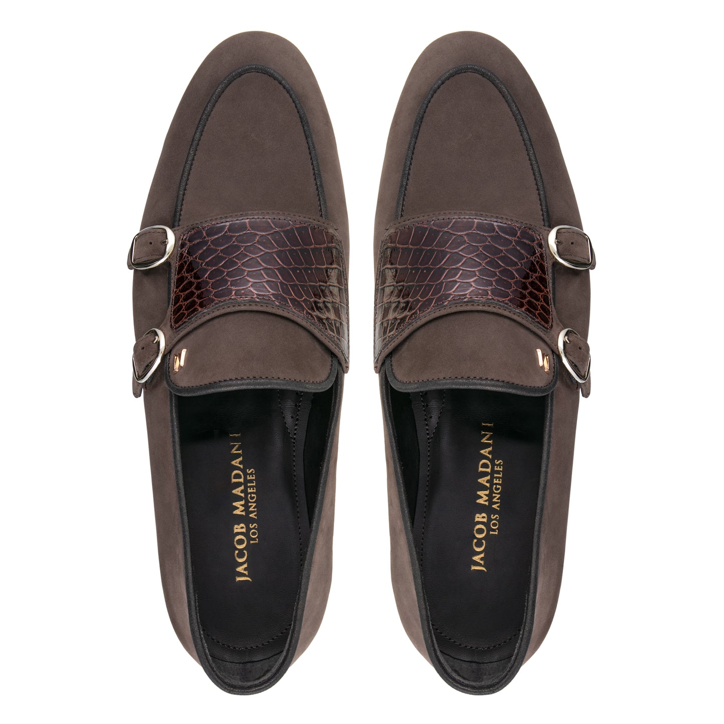 Nubuck/Alligator Double-monk Loafers