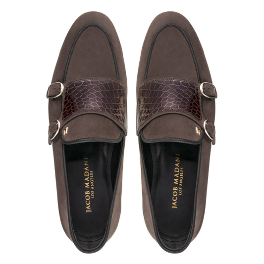 Nubuck/Alligator Double-monk Loafers