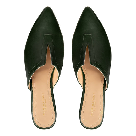 Pointy-toe Flat Mule in Calfskin with Slit