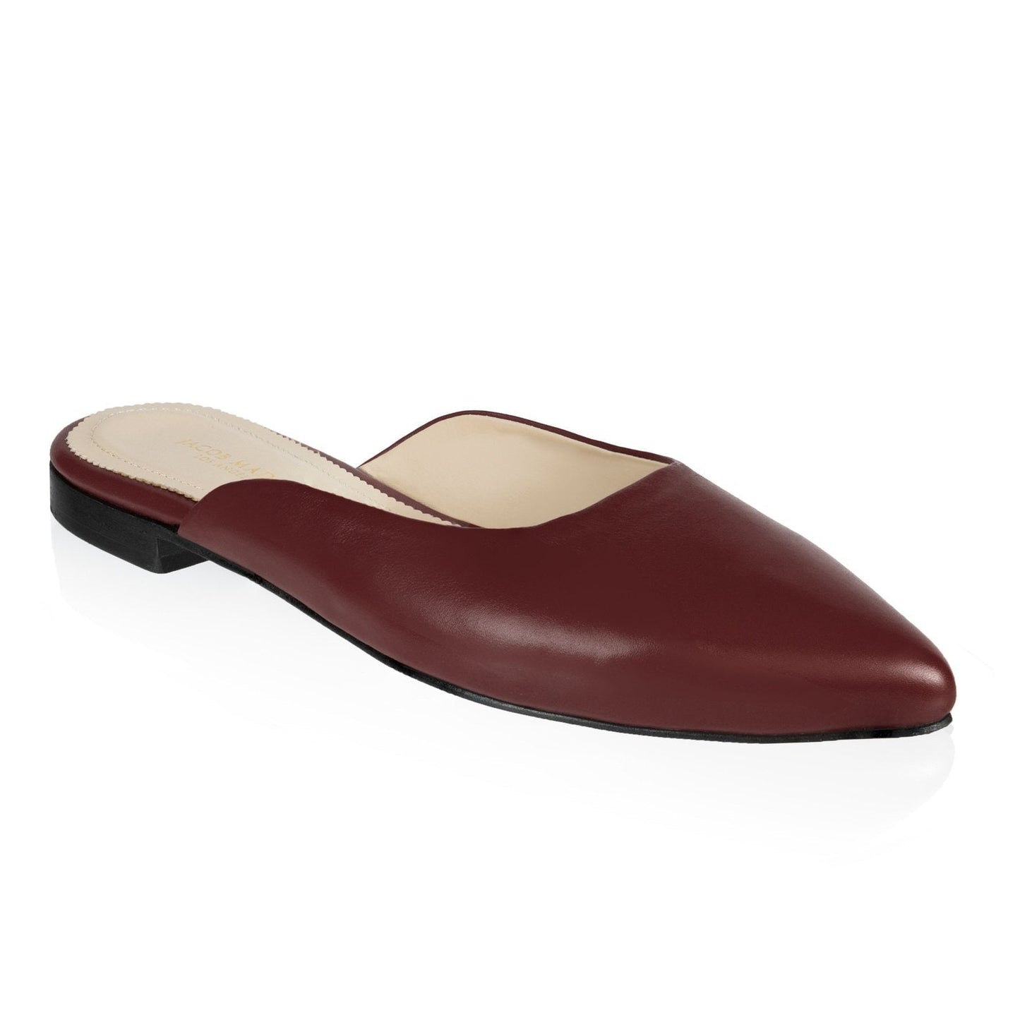 Pointy-toe Flat Mule in Calfskin with Hidden Seam Design