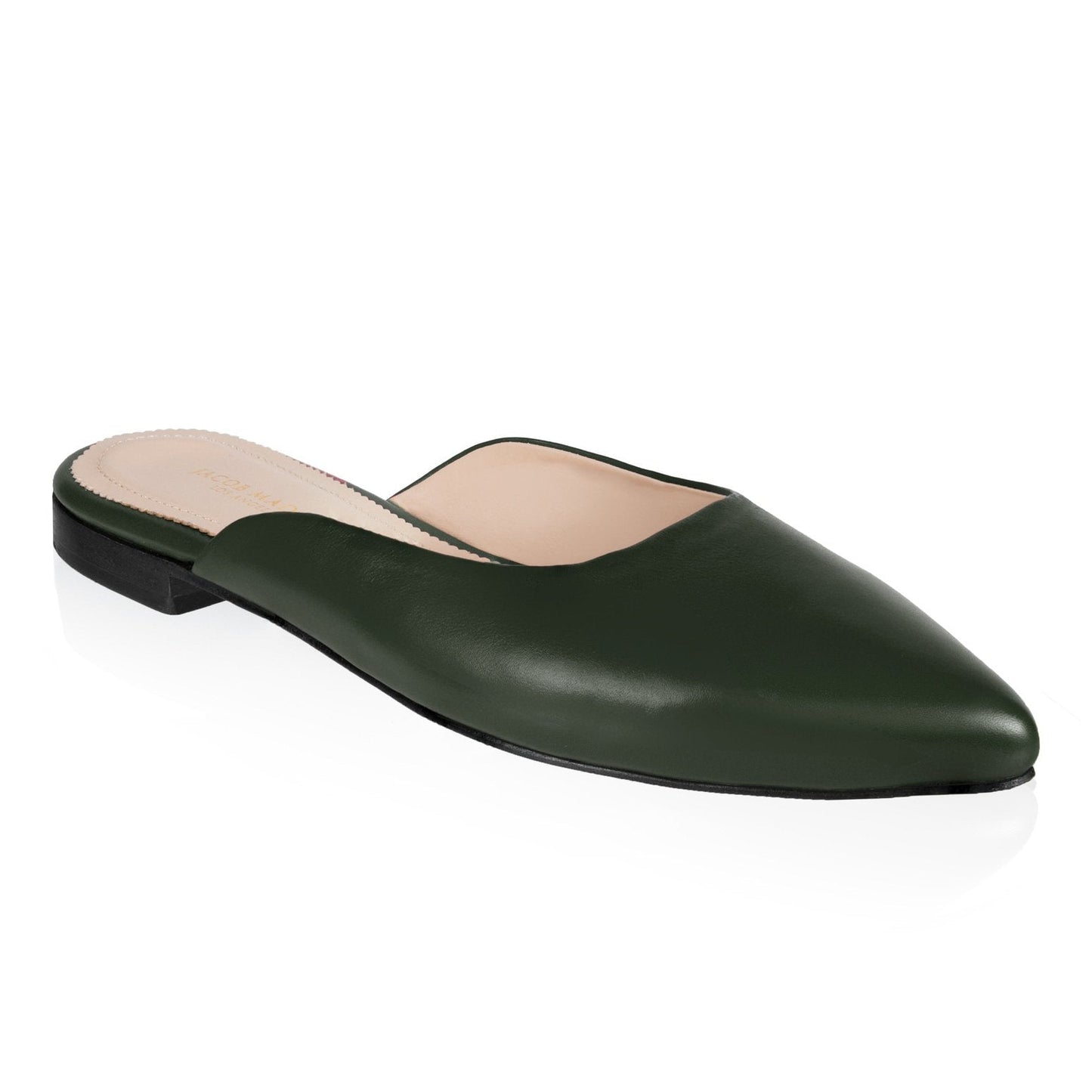 Pointy-toe Flat Mule in Calfskin with Hidden Seam Design