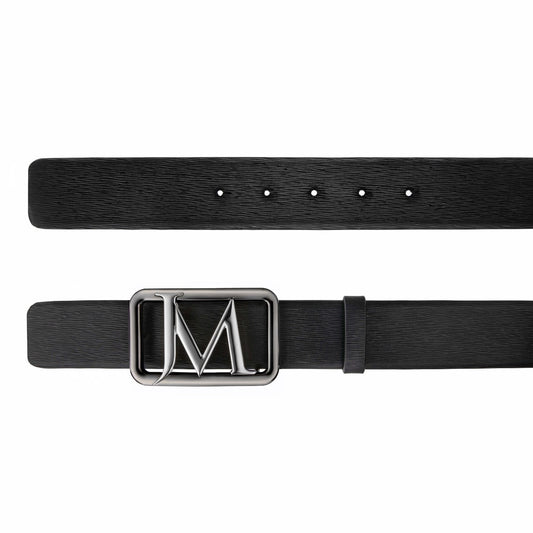 Men's JM Logo Nickel-Gunmetal Leather Belt 39 MM