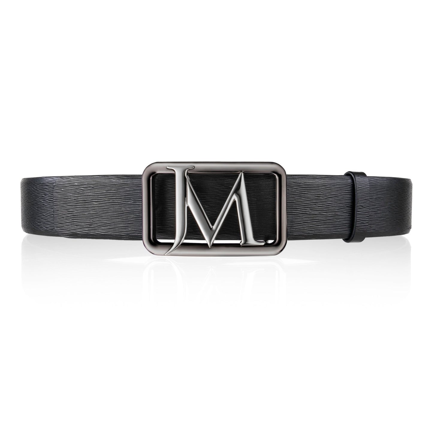 Men's JM Logo Nickel-Gunmetal Leather Belt 39 MM